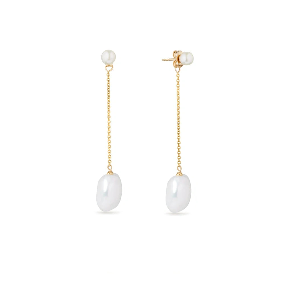 SILVER DOUBLE FRESHWATER PEARL DROP EARRINGS