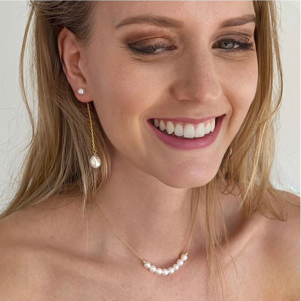 SILVER DOUBLE FRESHWATER PEARL DROP EARRINGS