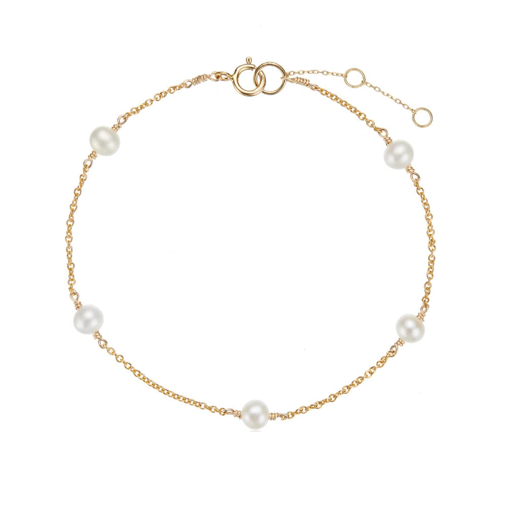 GOLD FIVE FRESHWATER PEARL BRACELET