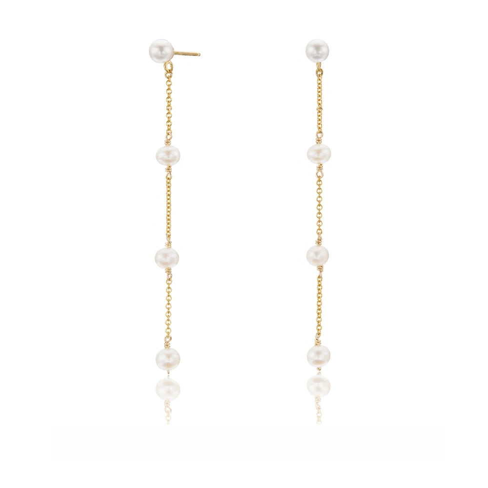 SILVER FOUR FRESHWATER PEARL DROP EARRINGS