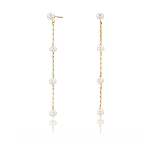 GOLD FOUR FRESHWATER PEARL DROP EARRINGS