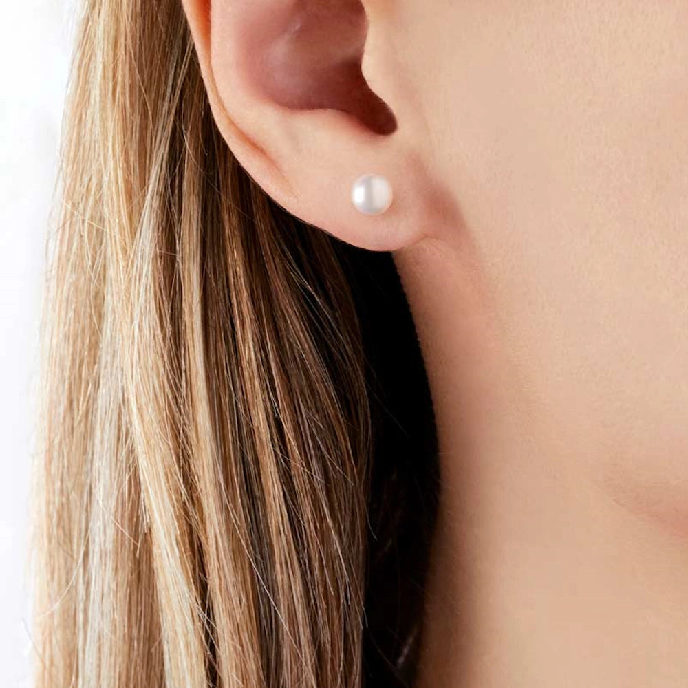 GOLD FRESHWATER PEARL BUTTON STUD EARRINGS