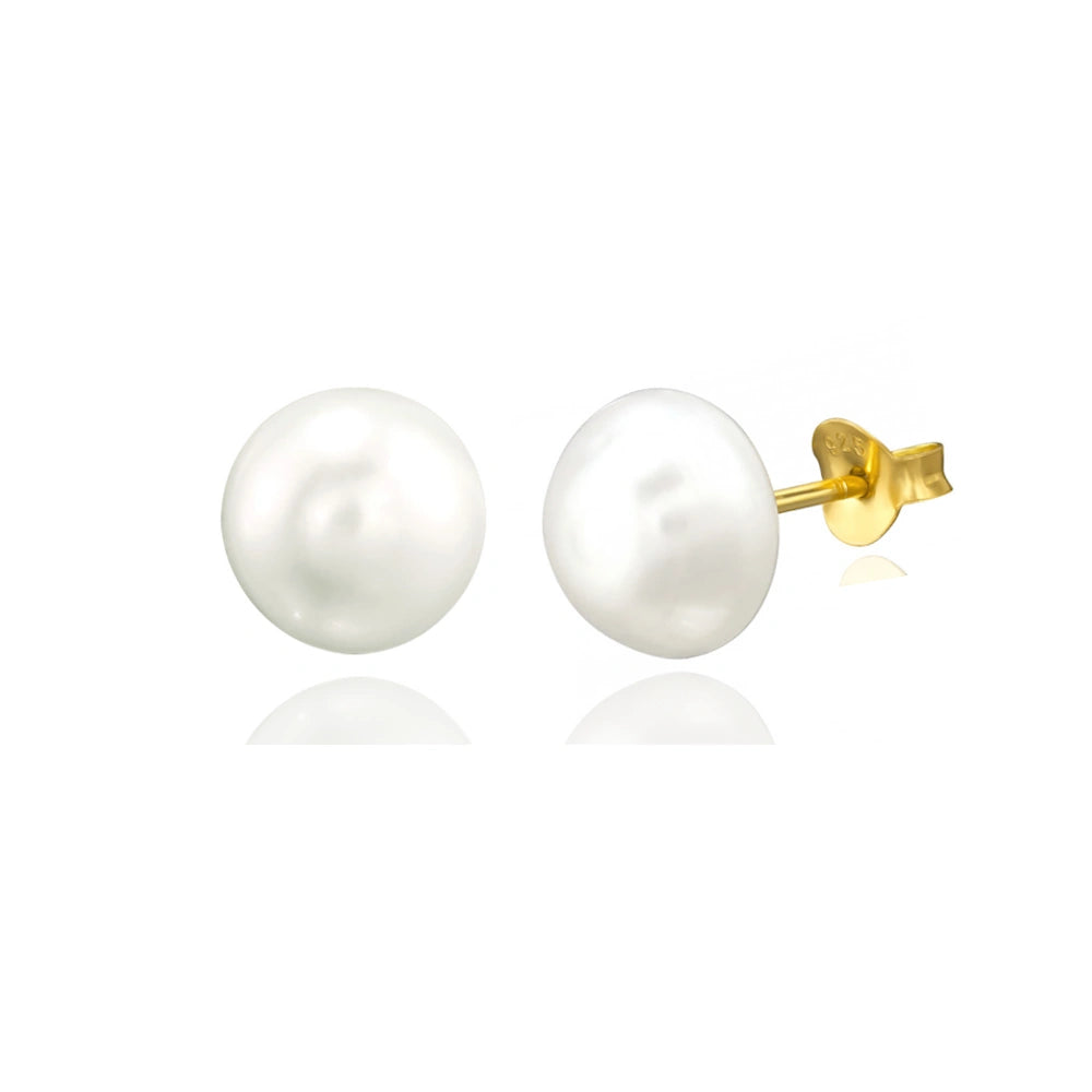 GOLD FRESHWATER PEARL BUTTON STUD EARRINGS