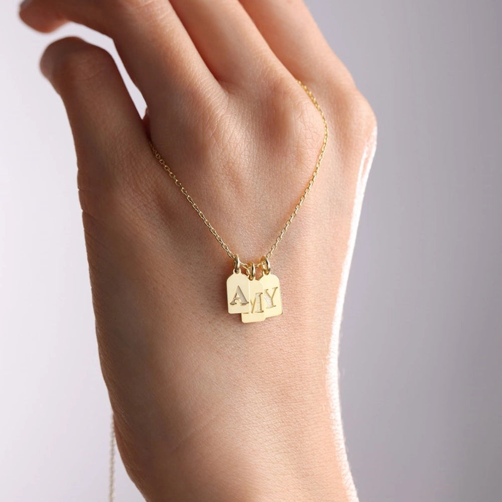 SOLID GOLD TAG INITIAL LETTER NECKLACE