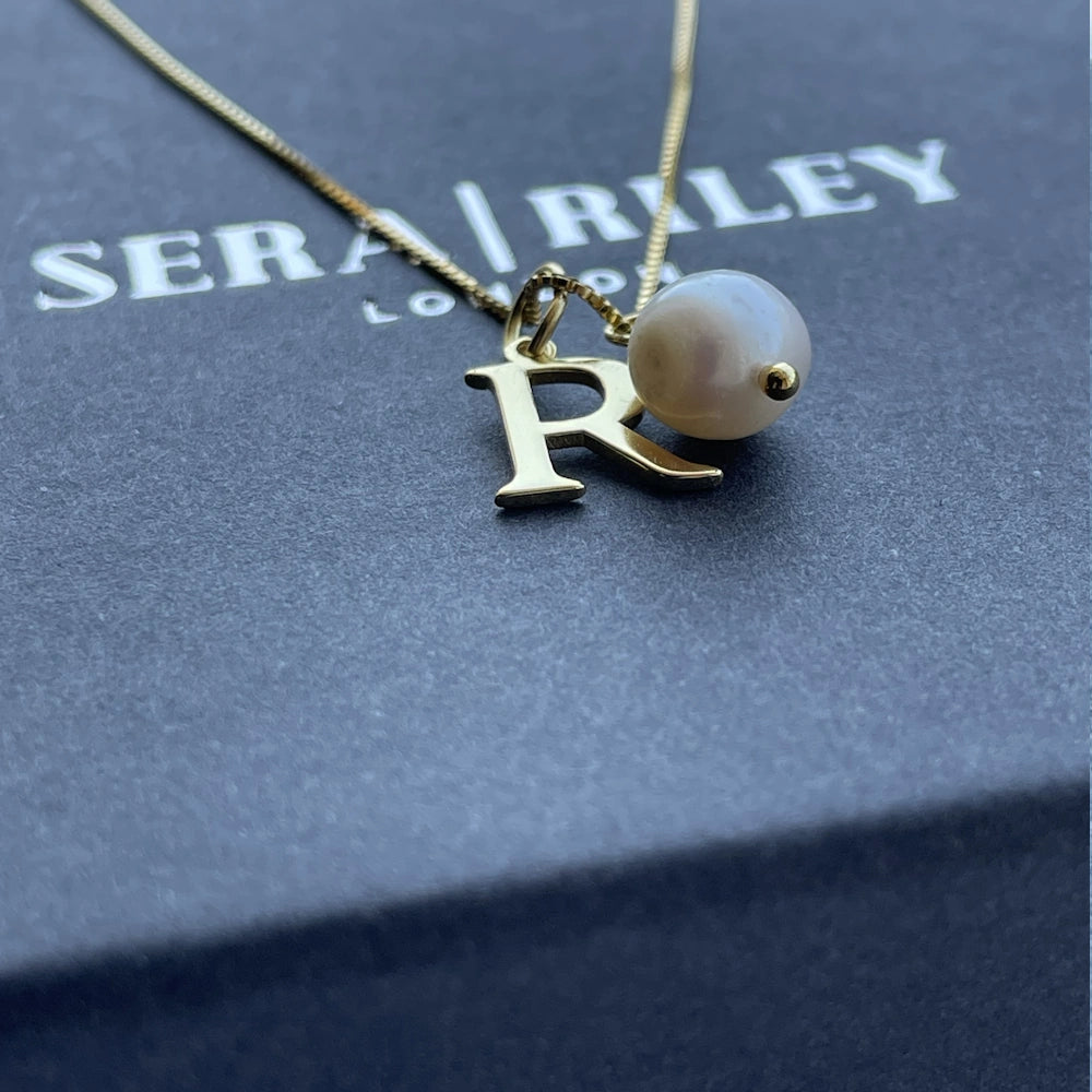 GOLD INITIAL & FRESHWATER PEARL DROP NECKLACE