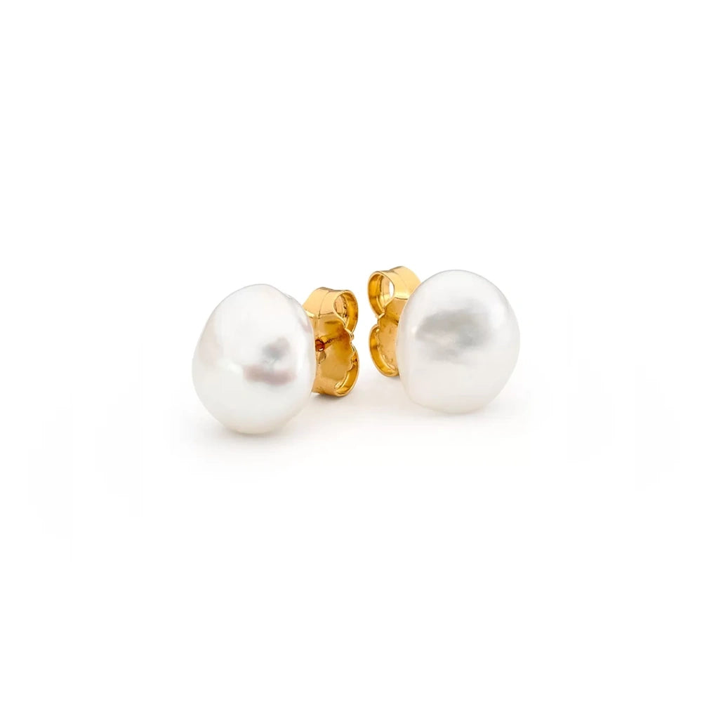 SILVER KESHI PEARL STUD EARRINGS