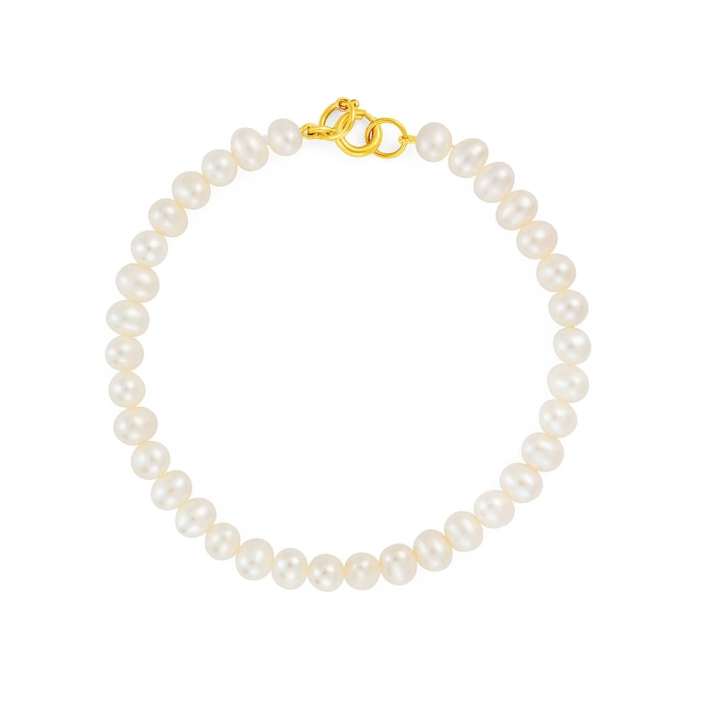 SILVER BUTTON FRESHWATER PEARL BRACELET