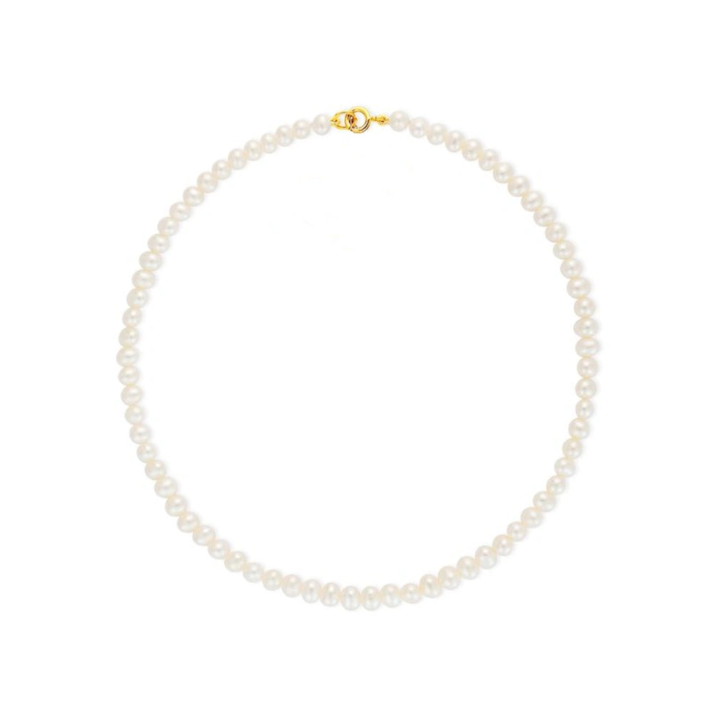 GOLD LARGE BUTTON FRESHWATER PEARL CHOKER NECKLACE