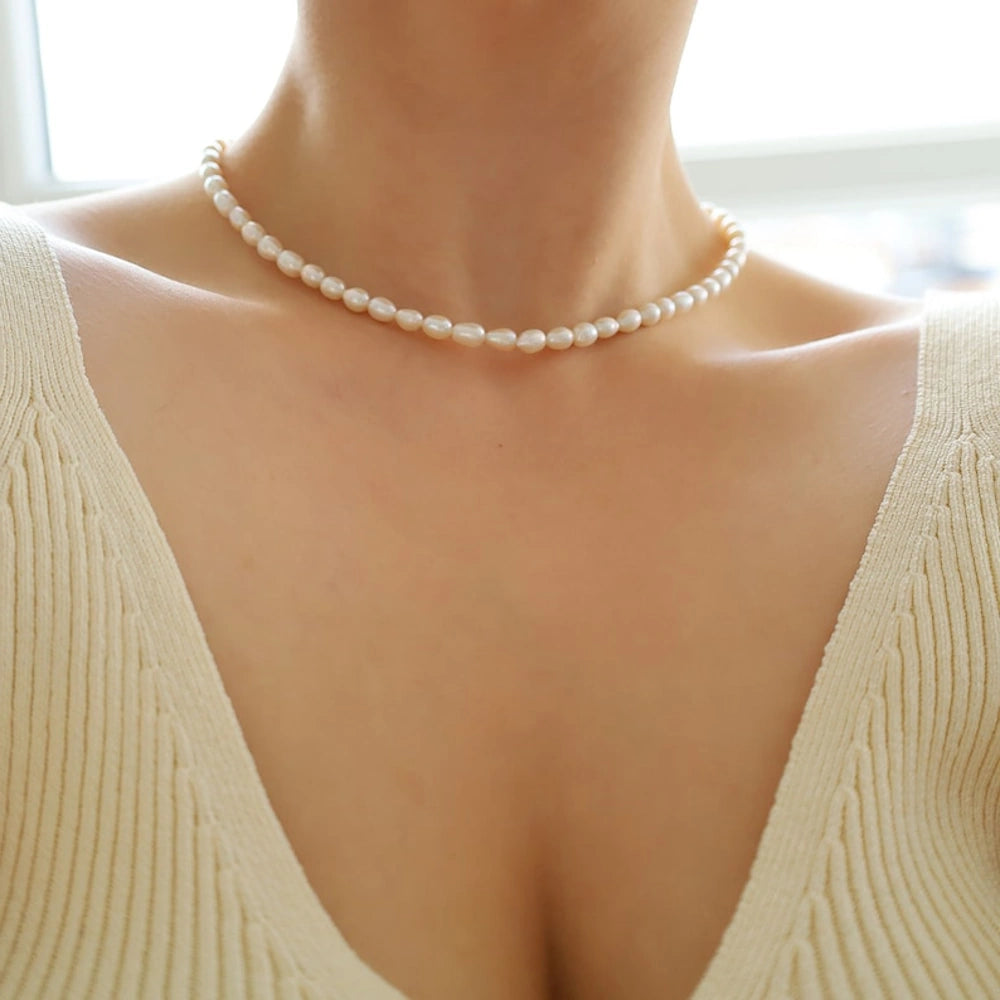 GOLD LARGE SEED FRESHWATER PEARL CHOKER NECKLACE