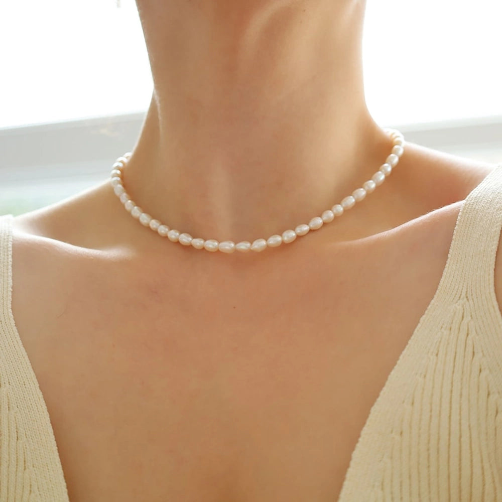 GOLD LARGE SEED FRESHWATER PEARL CHOKER NECKLACE