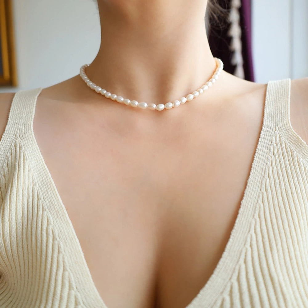 GOLD LARGE SEED FRESHWATER PEARL CHOKER NECKLACE