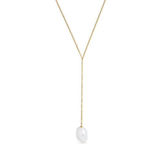 GOLD LARGE FRESHWATER PEARL LARIAT NECKLACE