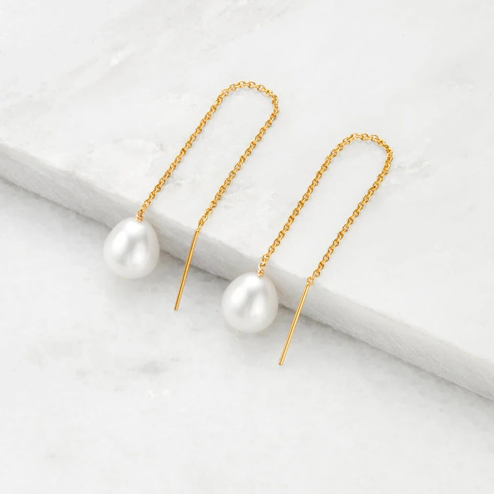 GOLD LARGE FRESHWATER PEARL DROP EAR THREADER