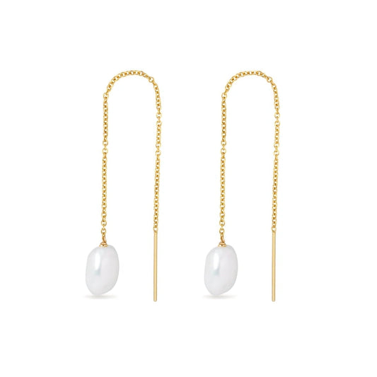 GOLD LARGE FRESHWATER PEARL DROP EAR THREADER