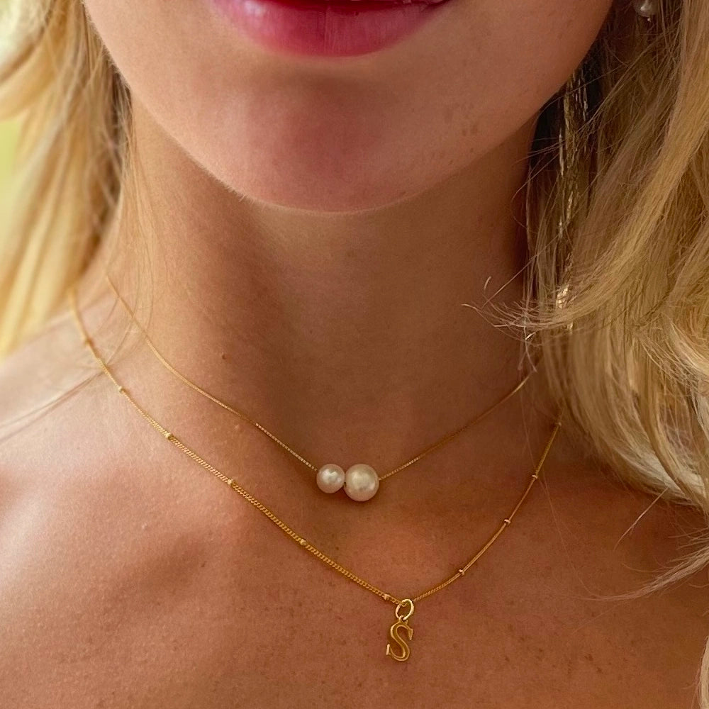 GOLD MOTHER DAUGHTER FRESHWATER PEARL NECKLACE