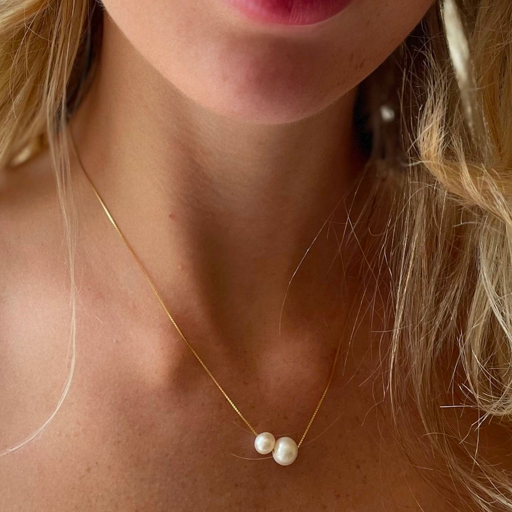 GOLD MOTHER DAUGHTER FRESHWATER PEARL NECKLACE