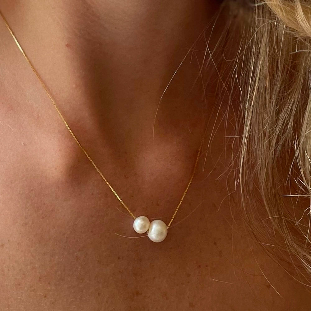 GOLD MOTHER DAUGHTER FRESHWATER PEARL NECKLACE