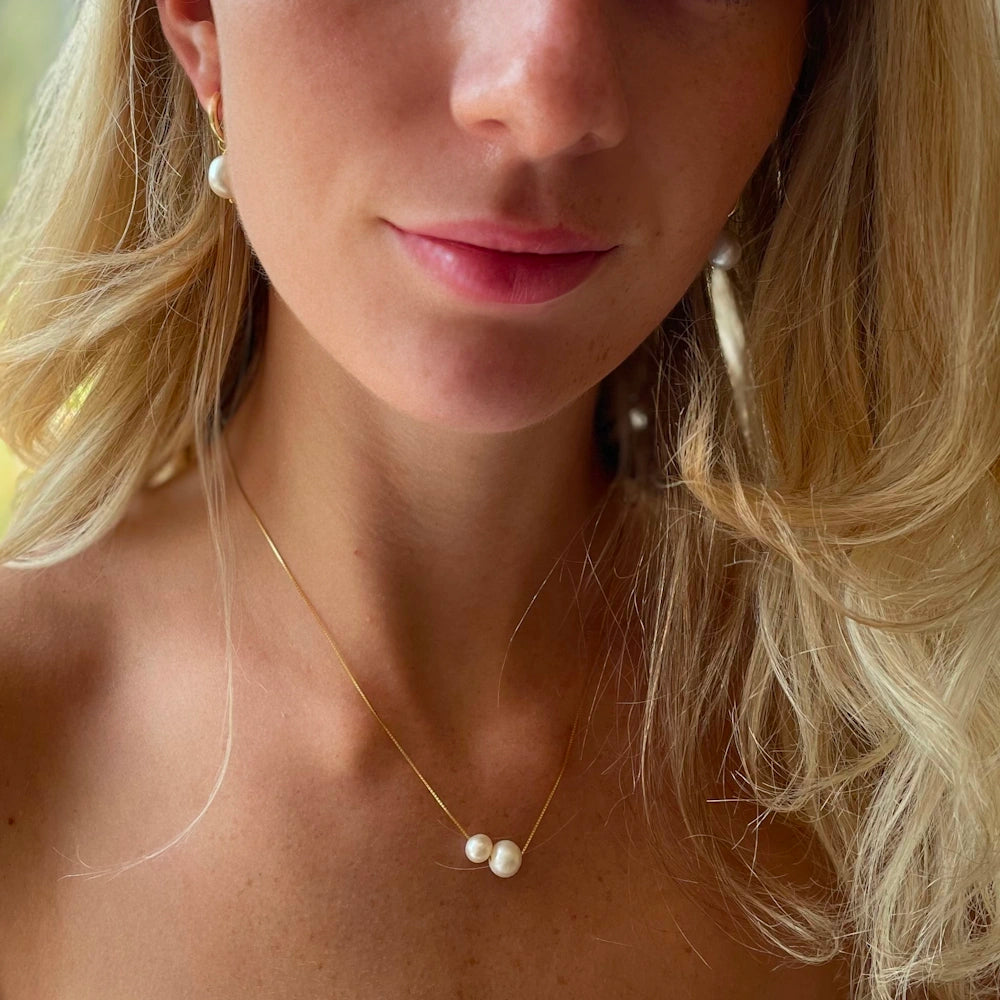 GOLD MOTHER DAUGHTER FRESHWATER PEARL NECKLACE