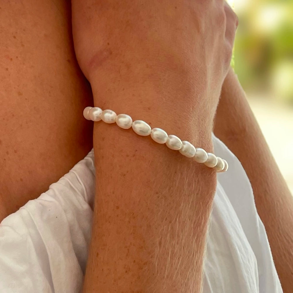 GOLD OVAL RICE FRESHWATER PEARL BRACELET