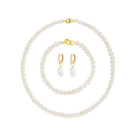 GOLD BRIDAL FRESHWATER PEARL BRIDE NECKLACE BRACELET AND EARRING SET