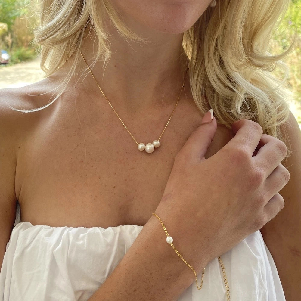 GOLD FRESHWATER PEARL TRIO CHOKER NECKLACE