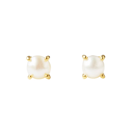 GOLD SMALL ROUND FRESHWATER PEARL STUD EARRINGS