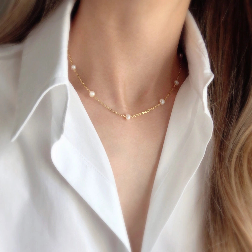 GOLD FRESHWATER PEARL STATION CHOKER