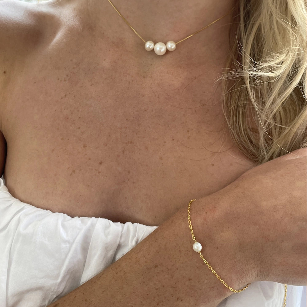 GOLD FRESHWATER PEARL TRIO CHOKER NECKLACE