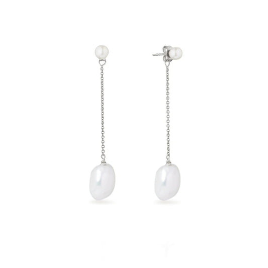 SILVER DOUBLE FRESHWATER PEARL DROP EARRINGS