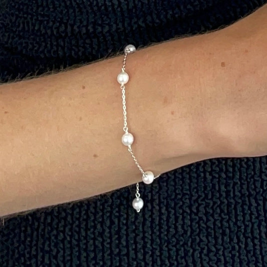 SILVER FIVE FRESHWATER PEARL BRACELET