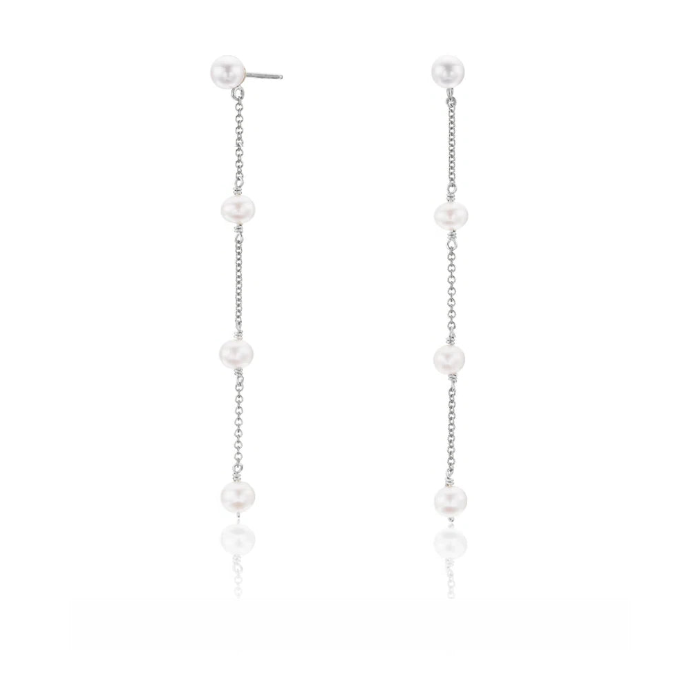 SILVER FOUR FRESHWATER PEARL DROP EARRINGS