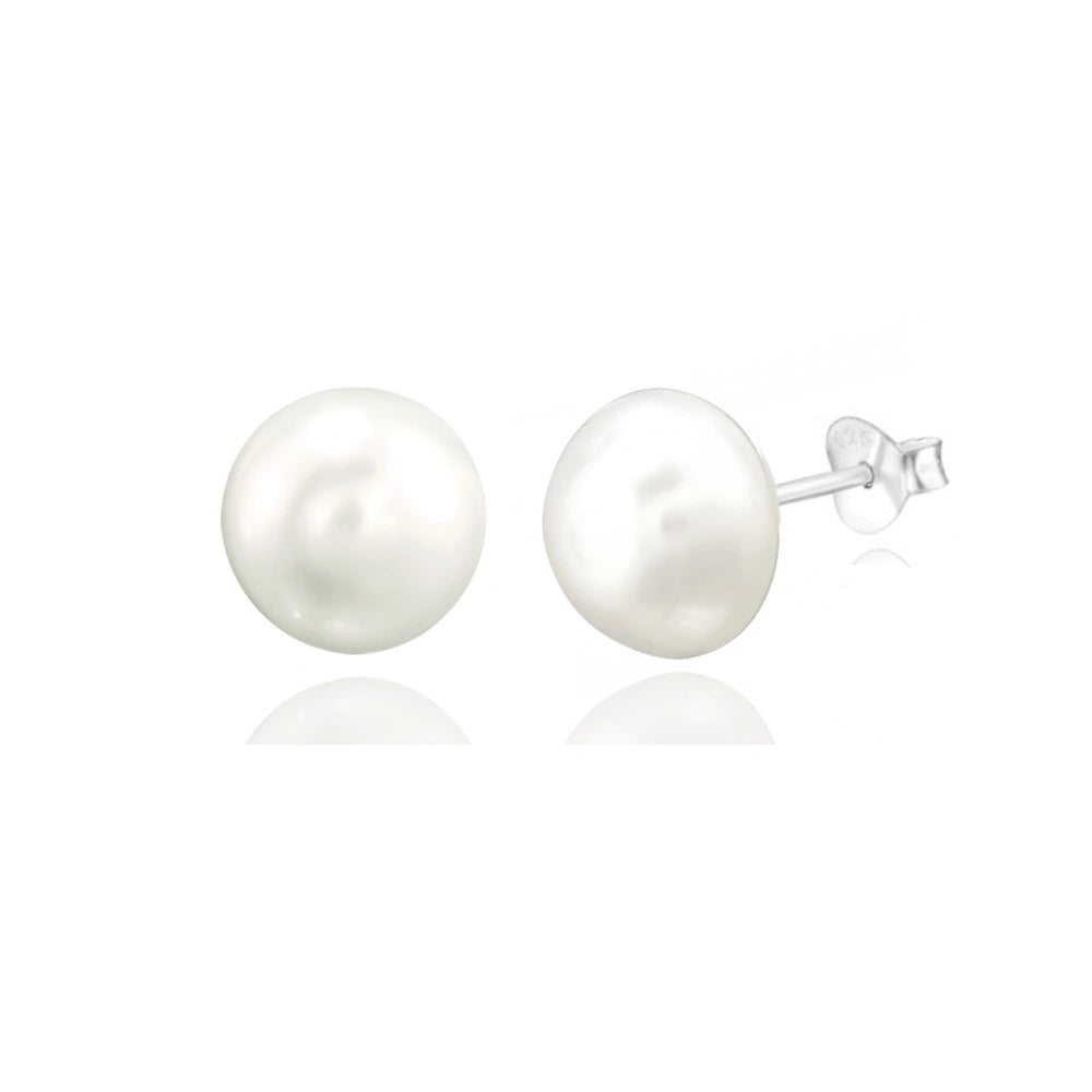 GOLD FRESHWATER PEARL BUTTON STUD EARRINGS