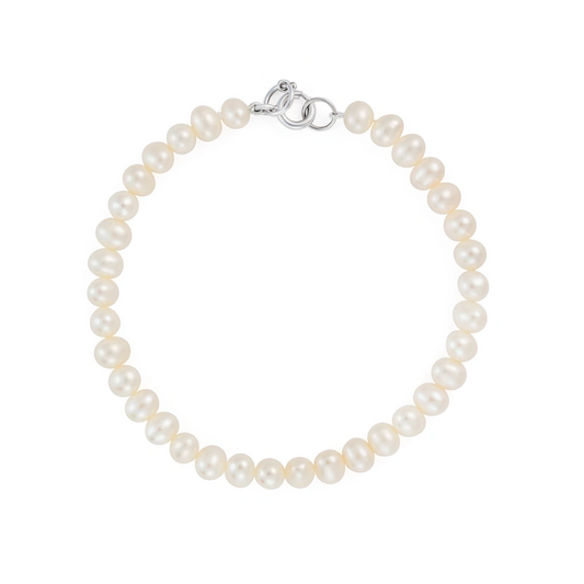 SILVER BUTTON FRESHWATER PEARL BRACELET