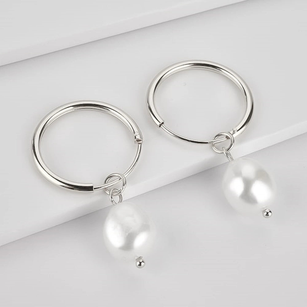 SILVER LARGE FRESHWATER PEARL DROP EARRINGS