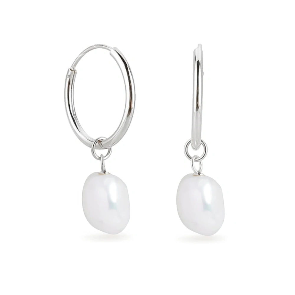 SILVER LARGE FRESHWATER PEARL DROP EARRINGS