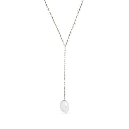 SILVER LARGE FRESHWATER PEARL LARIAT NECKLACE