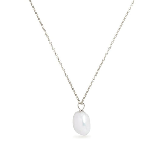 SILVER LARGE SINGLE PEARL NECKLACE