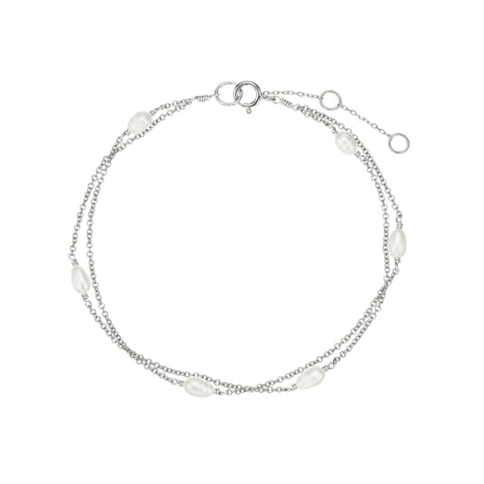 SILVER LAYERED SEED FRESHWATER PEARL BRACELET