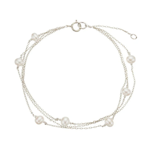 SILVER TRIPLE LAYERED FRESHWATER PEARL BRACELET