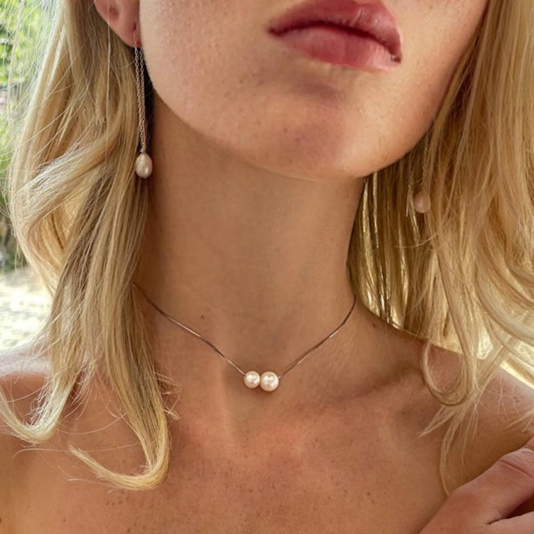 SILVER MOTHER DAUGHTER FRESHWATER PEARL NECKLACE