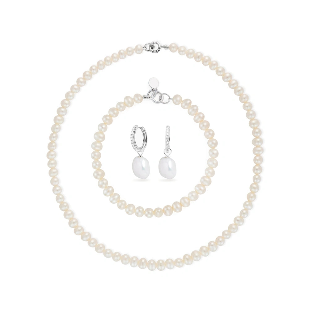 GOLD BRIDAL FRESHWATER PEARL BRIDE NECKLACE BRACELET AND EARRING SET