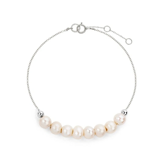 SILVER ROUND FRESHWATER PEARL CLUSTER BRACELET