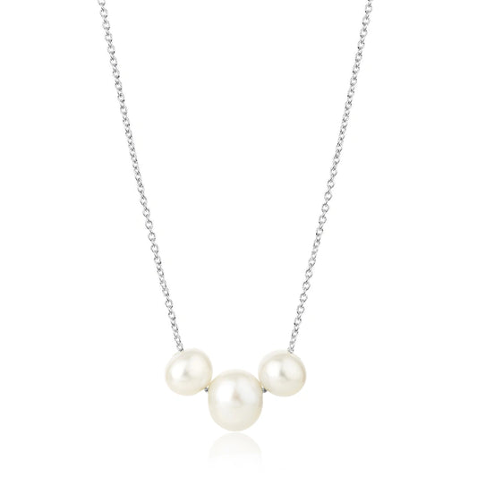 SILVER FRESHWATER PEARL TRIO CHOKER NECKLACE