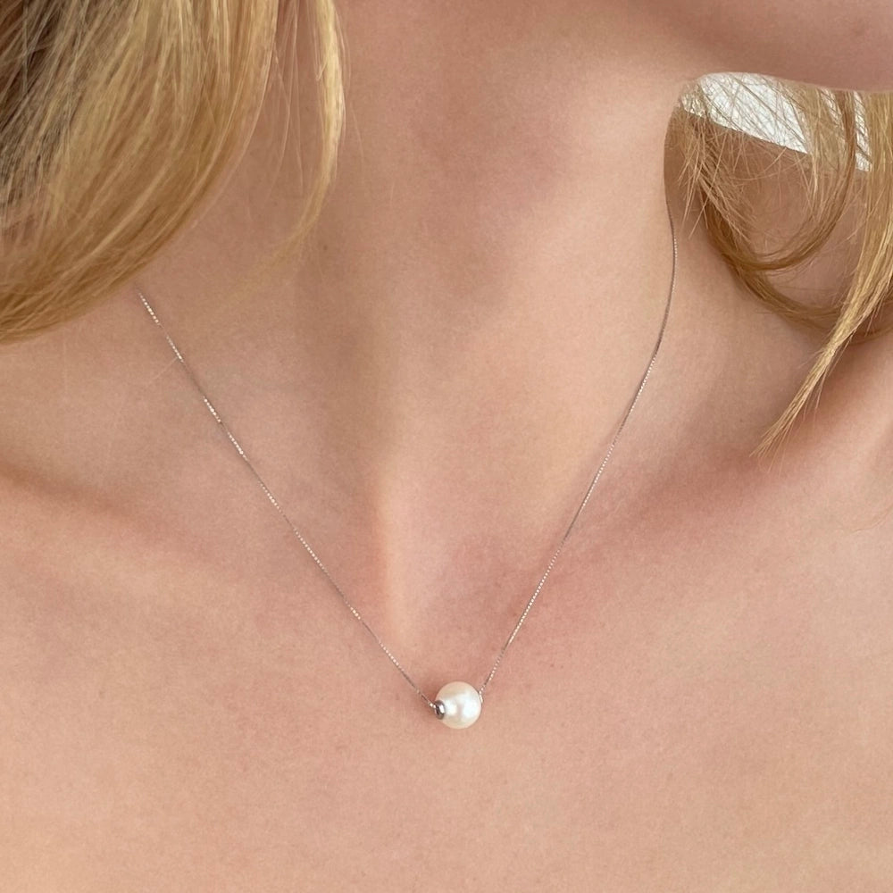 SILVER SINGLE PEARL CHOKER NECKLACE