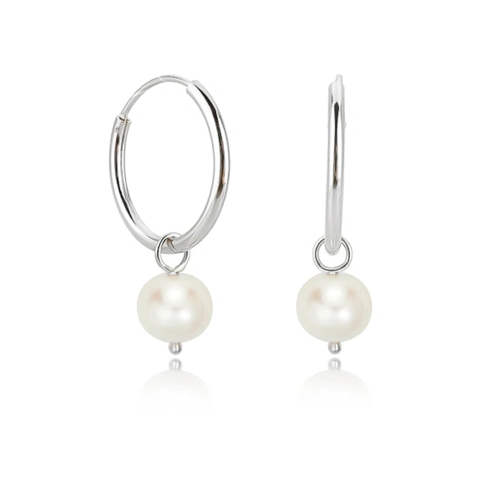 GOLD SMALL FRESHWATER PEARL DROP HOOP EARRINGS