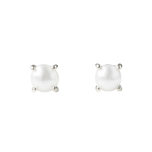 SILVER SMALL ROUND FRESHWATER PEARL STUD EARRINGS