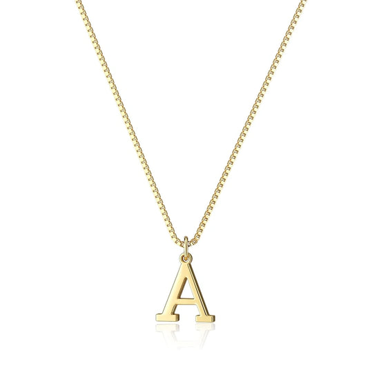 SOLID GOLD INITIAL LETTER NECKLACE